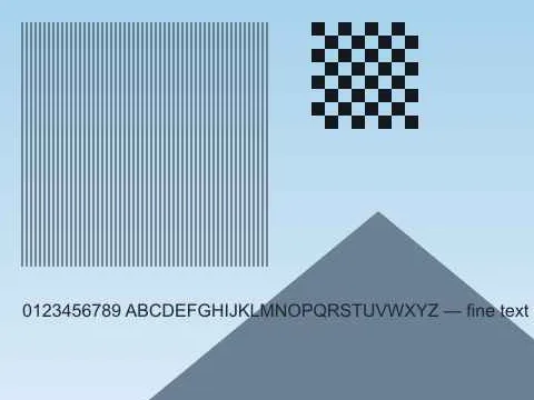 Close-up crop saved as JPEG quality 40 — blocky artifacts visible around the checkerboard and fine lines
